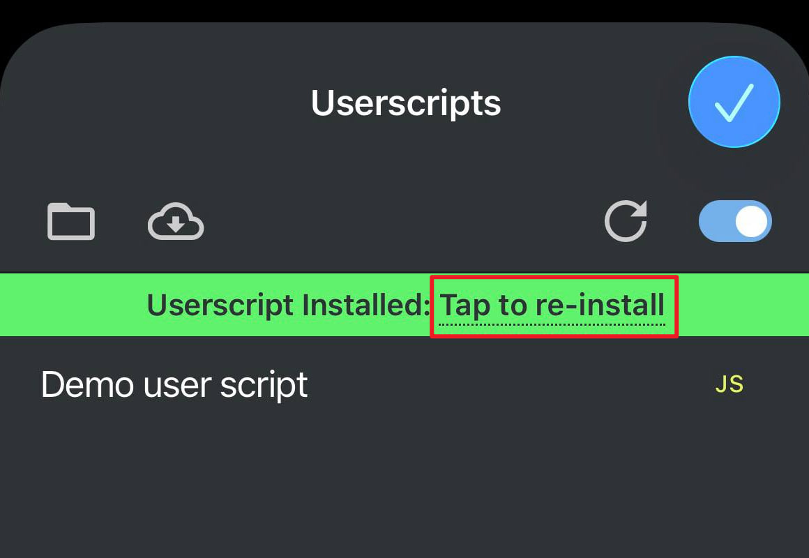 Tap to re-install